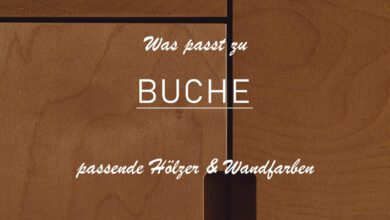Nahaufnahme eines Schranks aus Buchenholz. Das Bild ist leicht abgedunkelt, um den Titel lesen zu können: Was passt zu Buche? Passende Hölzer und Wandfarben.